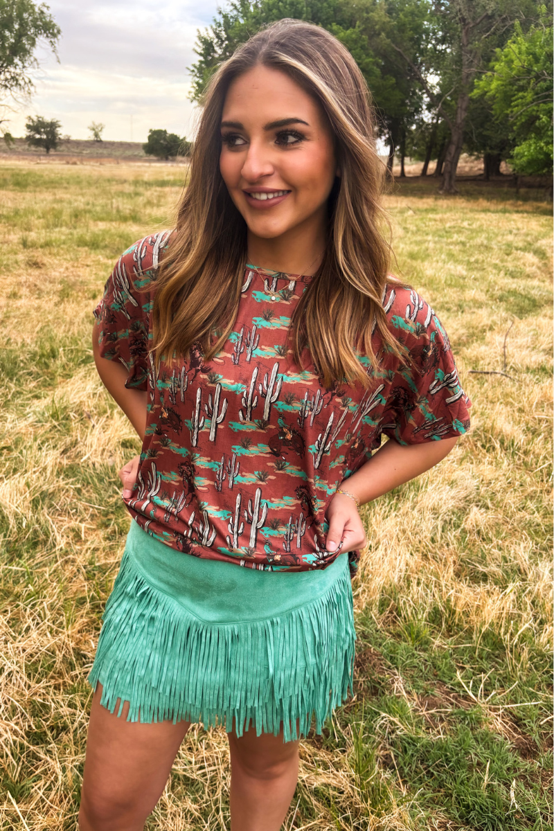 FORT WORTH FRINGE SKIRT TURQUOISE