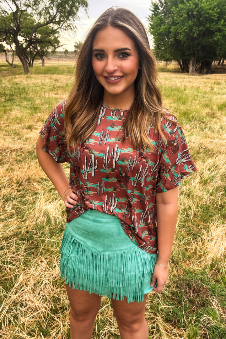 FORT WORTH FRINGE SKIRT TURQUOISE