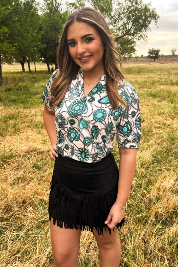 FORT WORTH FRINGE SKIRT BLACK