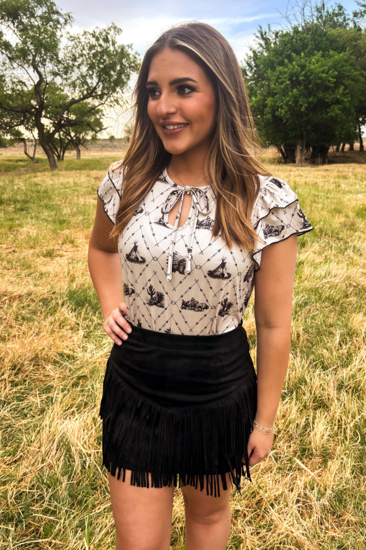 FORT WORTH FRINGE SKIRT BLACK