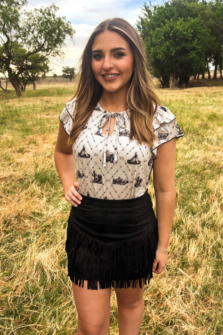 FORT WORTH FRINGE SKIRT BLACK