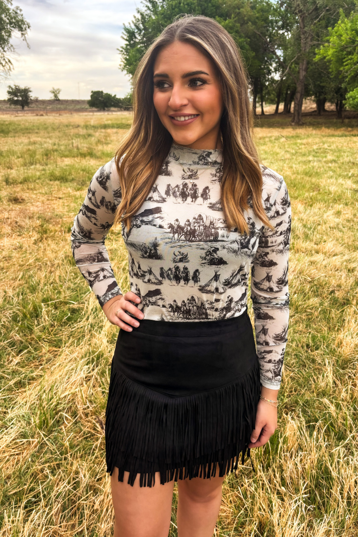 FORT WORTH FRINGE SKIRT BLACK