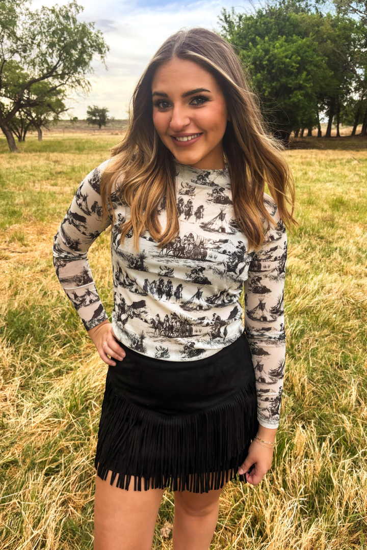 FORT WORTH FRINGE SKIRT BLACK