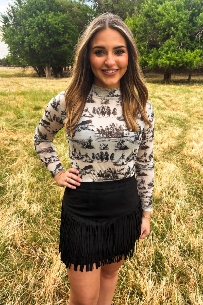 FORT WORTH FRINGE SKIRT BLACK