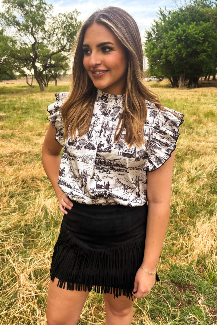 FORT WORTH FRINGE SKIRT BLACK