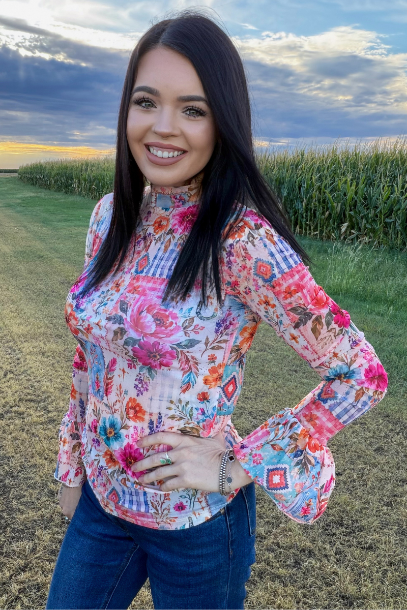 Patchwork Prairie Mesh Top