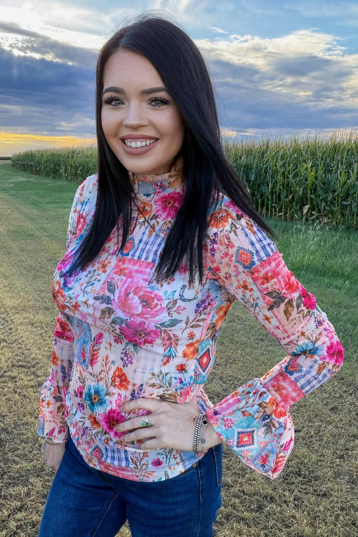 Patchwork Prairie Mesh Top