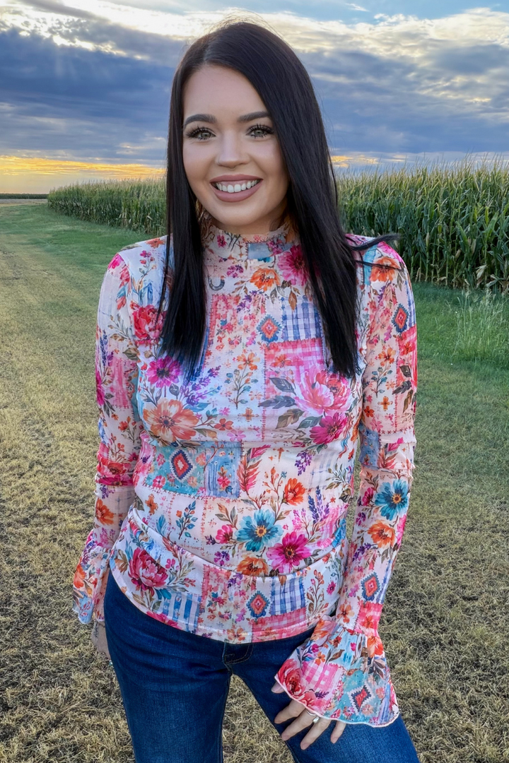 Patchwork Prairie Mesh Top