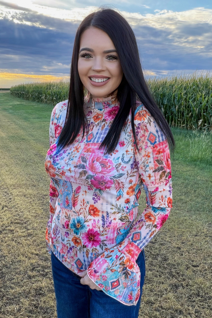 Patchwork Prairie Mesh Top