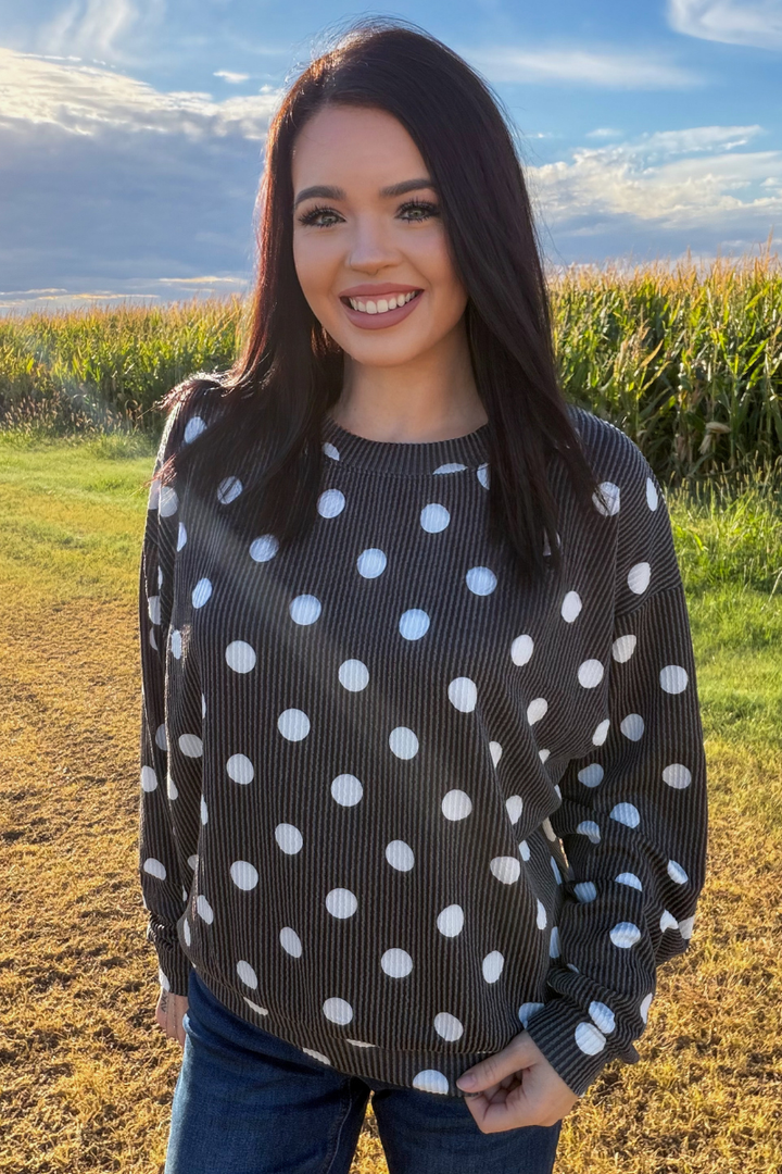 Dotty Darling Sweater Top - Black
