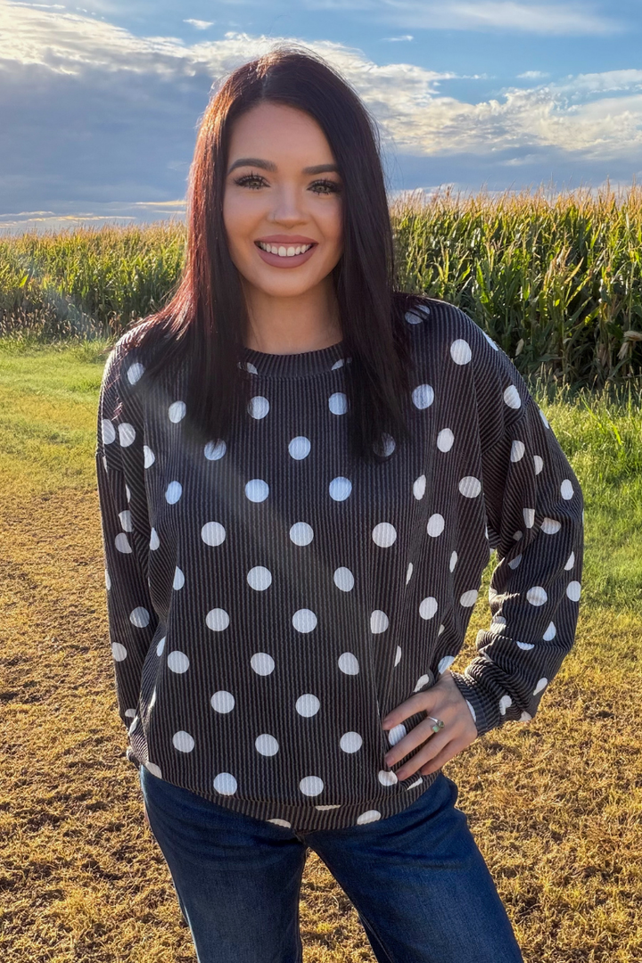 Dotty Darling Sweater Top - Black