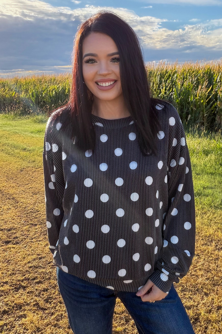 Dotty Darling Sweater Top - Black