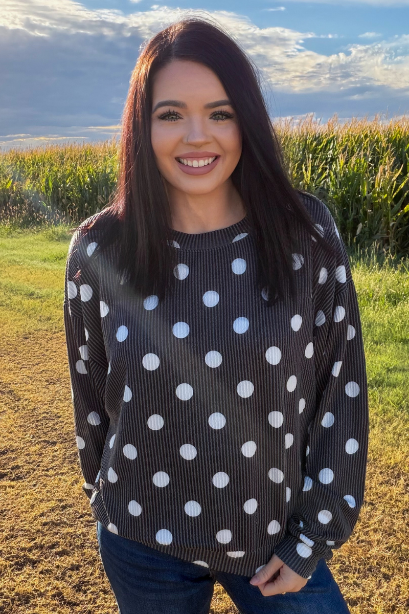 Dotty Darling Sweater Top - Black