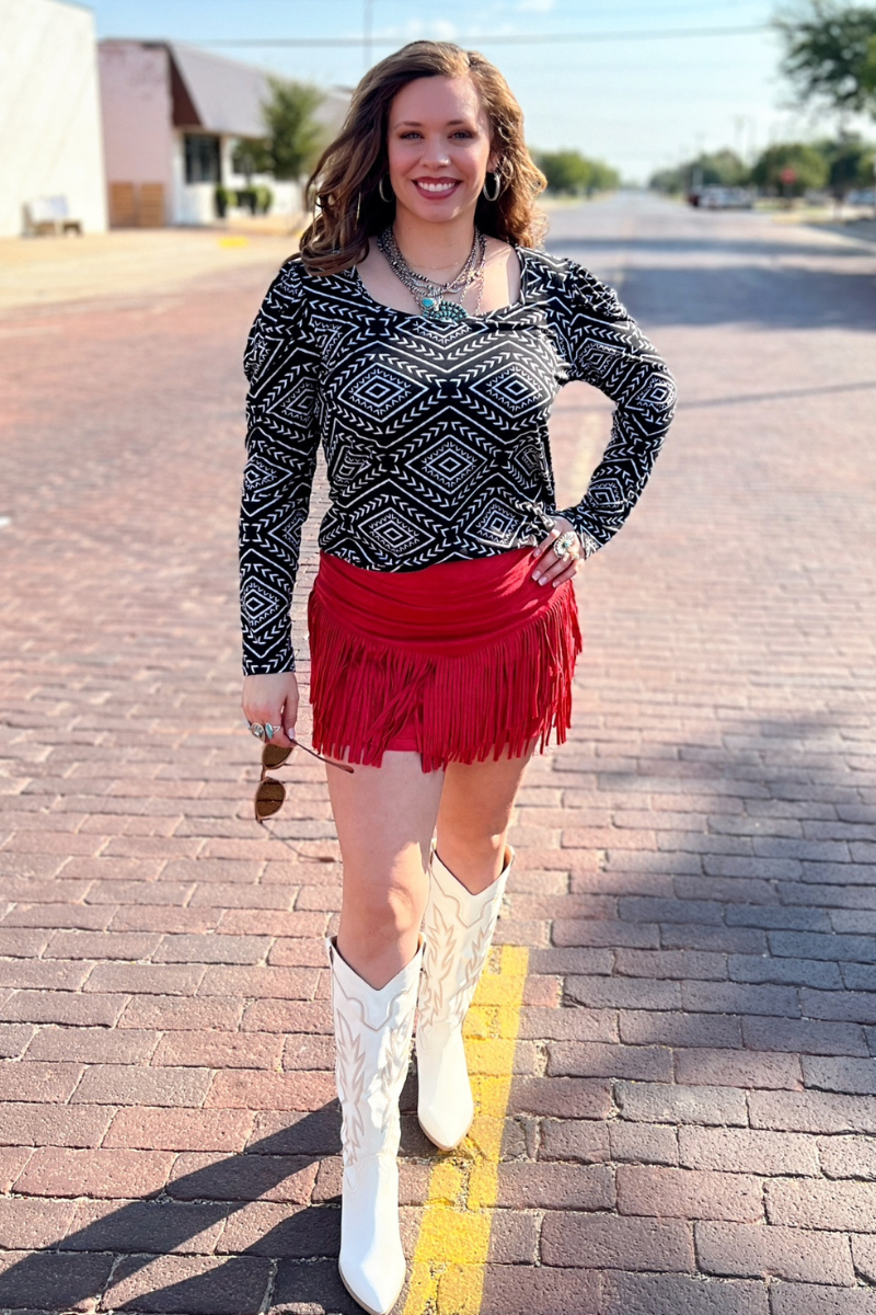 Red tassel mini skirt sales