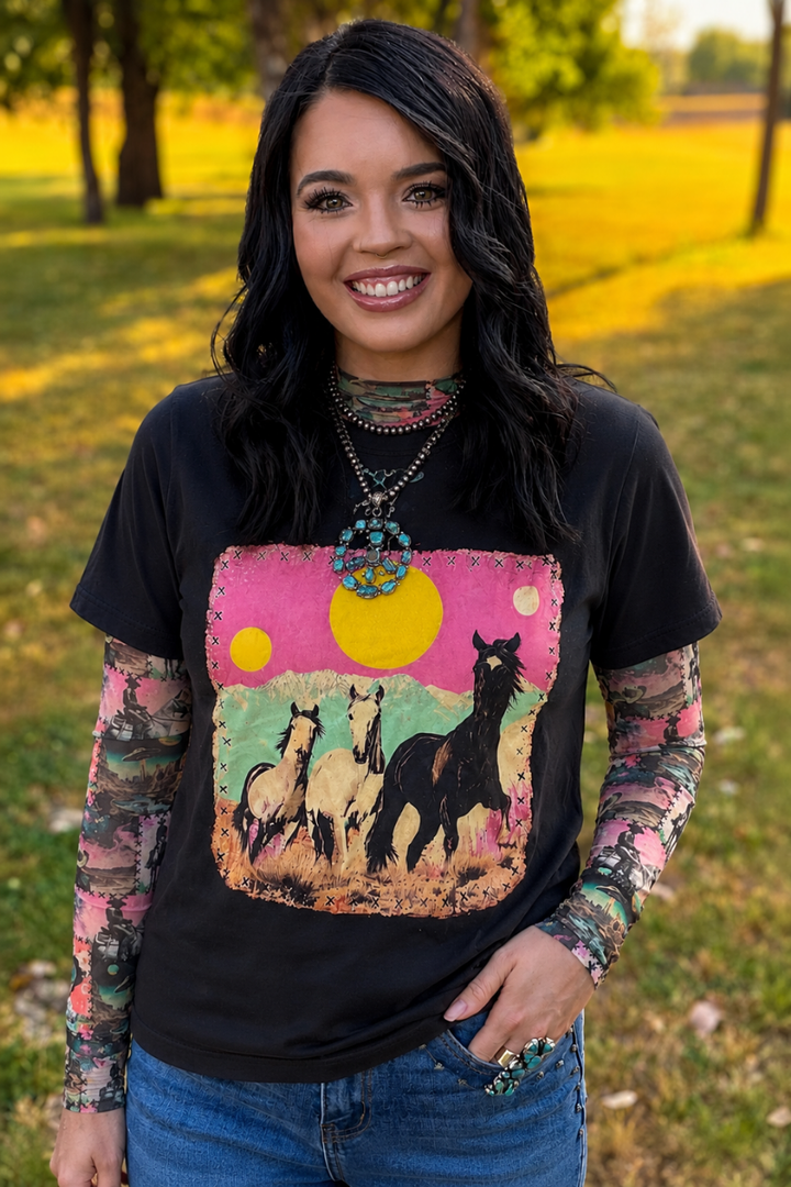 Cosmic Cowgirl Long Sleeve Mesh Top