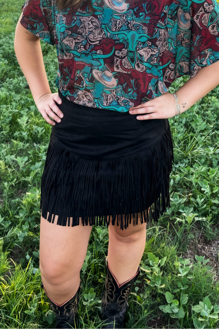 FORT WORTH FRINGE SKIRT BLACK