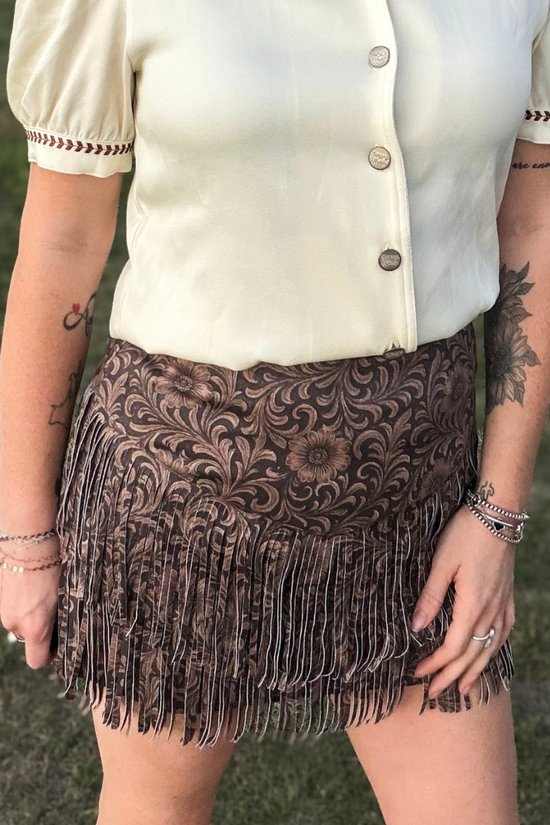 Fort Worth Fringe Skirt - Tooled Leather