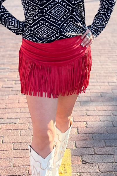 FORT WORTH FRINGE SKIRT RED