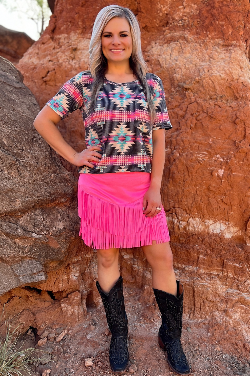 FORT WORTH FRINGE SKIRT PINK