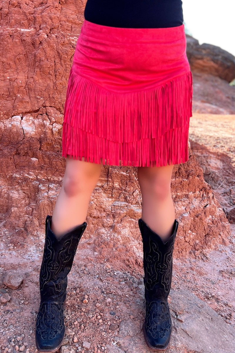 FORT WORTH FRINGE SKIRT RED