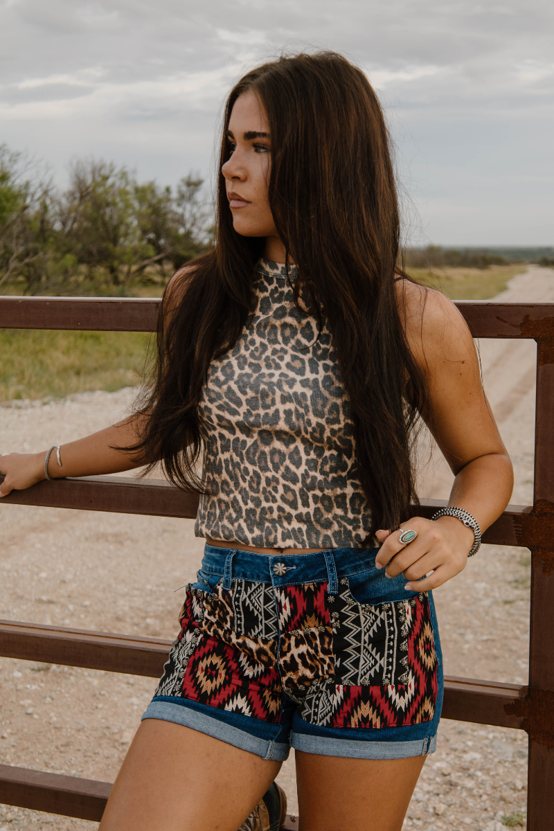 Patched Up Shorts - Leopard