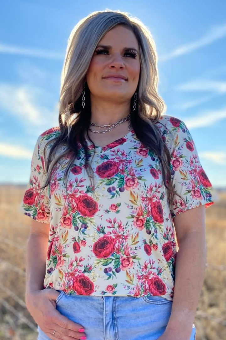 Porcelain Petals V-Neck Top
