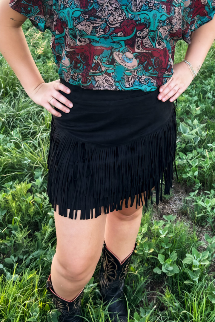 FORT WORTH FRINGE SKIRT BLACK
