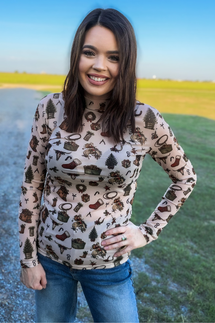 Christmas In Cowtown Mesh Top