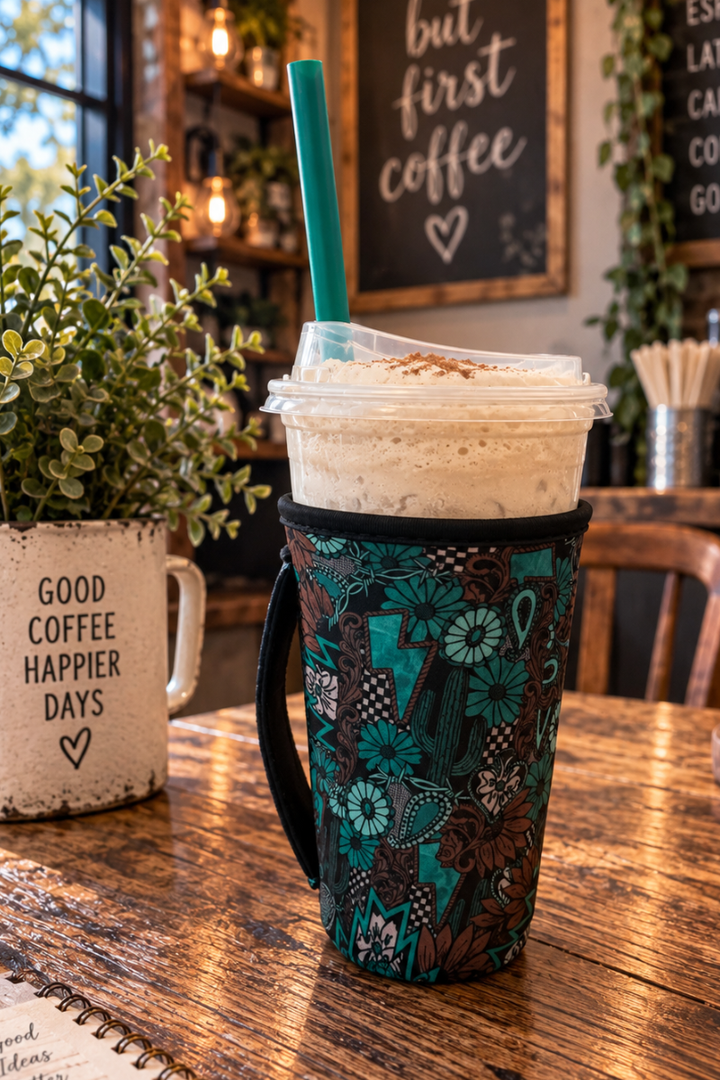 Tattoos in Turquoise Coffee Koozie