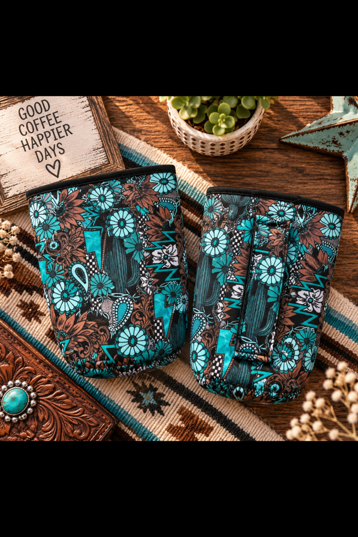 Tattoos in Turquoise Coffee Koozie