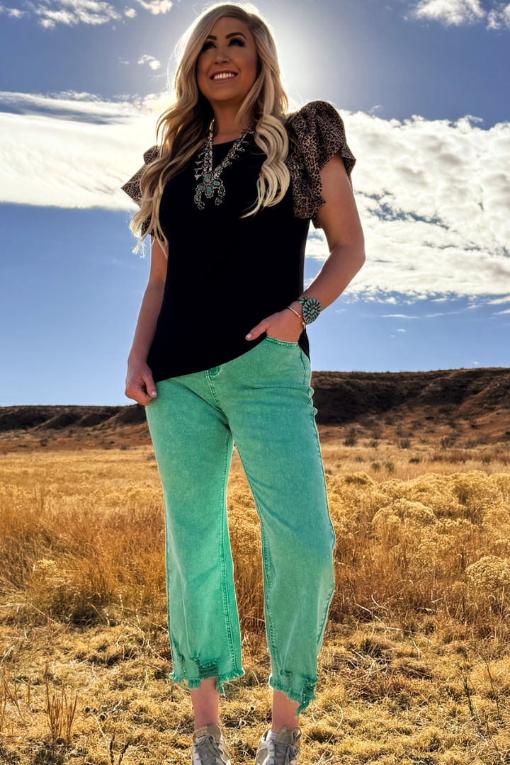 Outlaw Crop Jeans - Turquoise