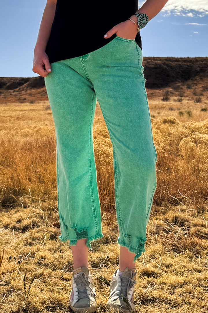 Outlaw Crop Jeans - Turquoise