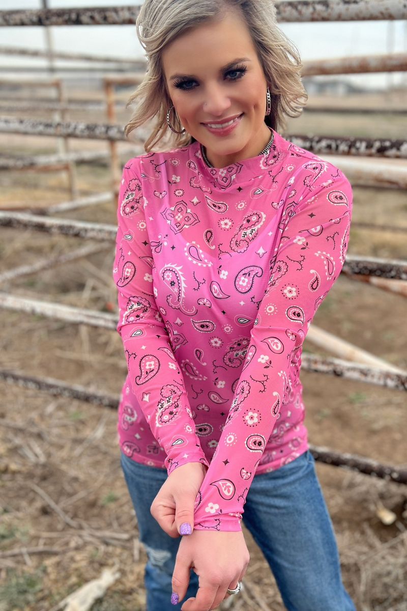 Bandana Babe Mesh Top Pink