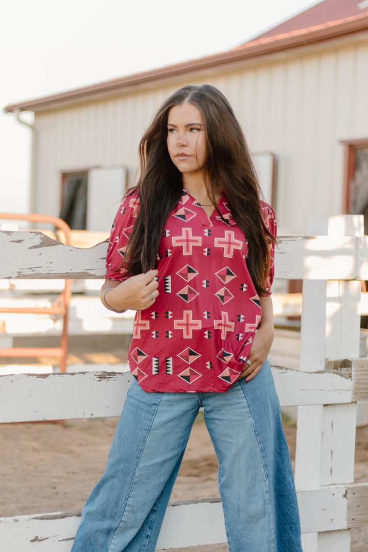 Berry Aztec Top