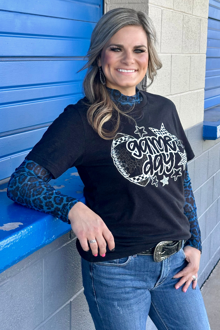 Sideline Spirit Blue Mesh Top