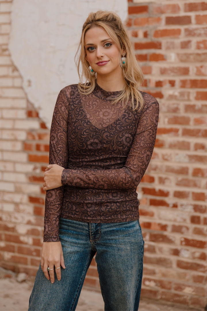 Bronzed Bloom Mesh Top