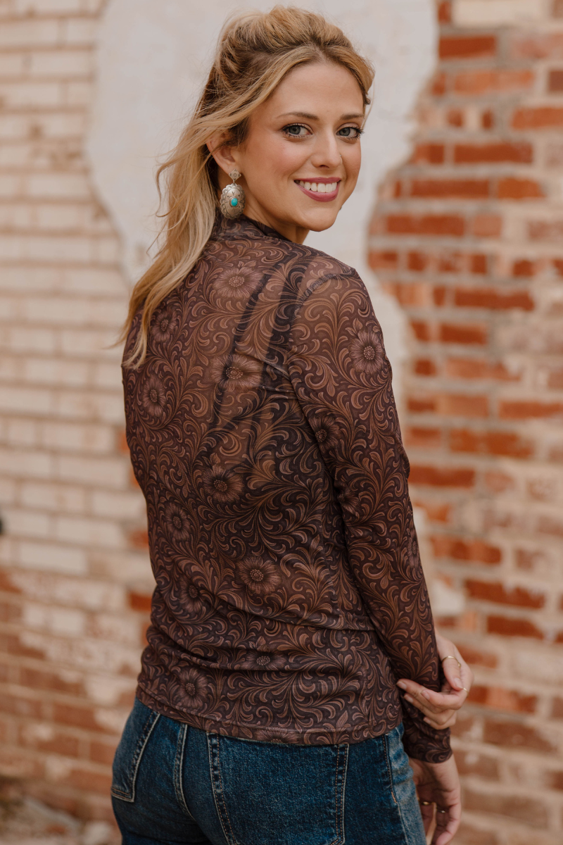 Bronzed Bloom Mesh Top