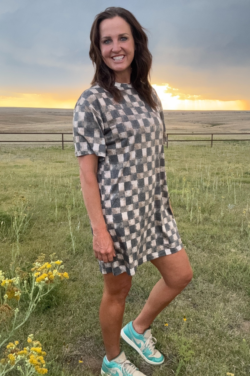 Dusty Check T-Shirt Dress