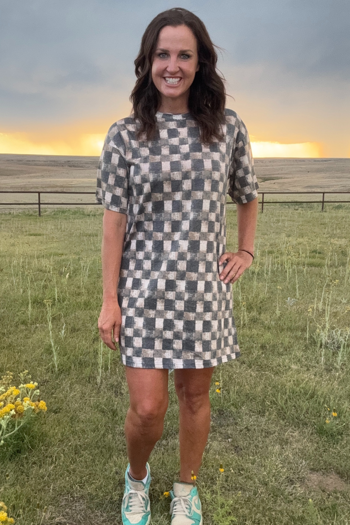 Dusty Check T-Shirt Dress