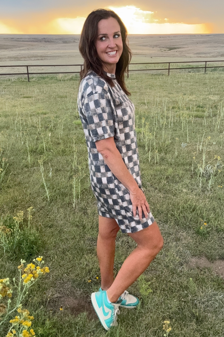 Dusty Check T-Shirt Dress