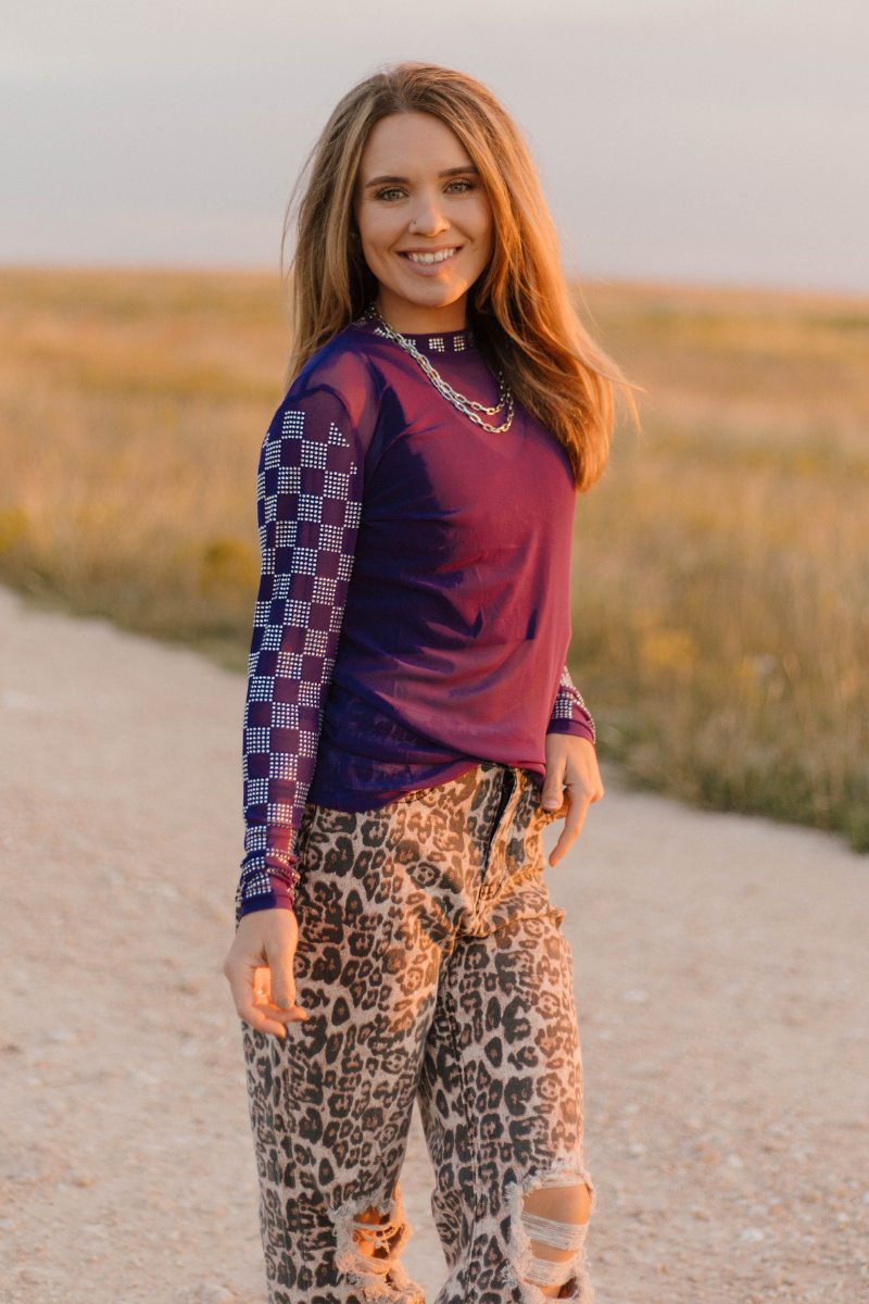 Checked In Purple Mesh Top