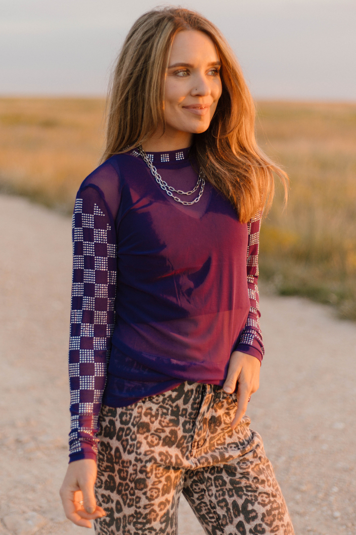 Checked In Purple Mesh Top