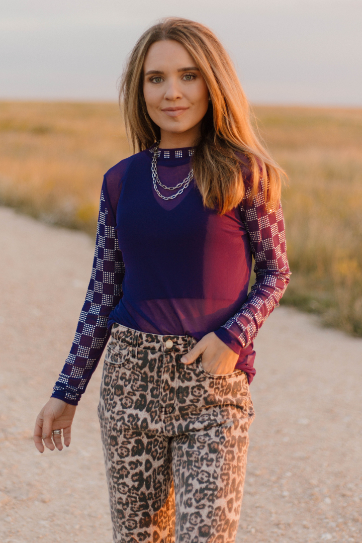 Checked In Purple Mesh Top