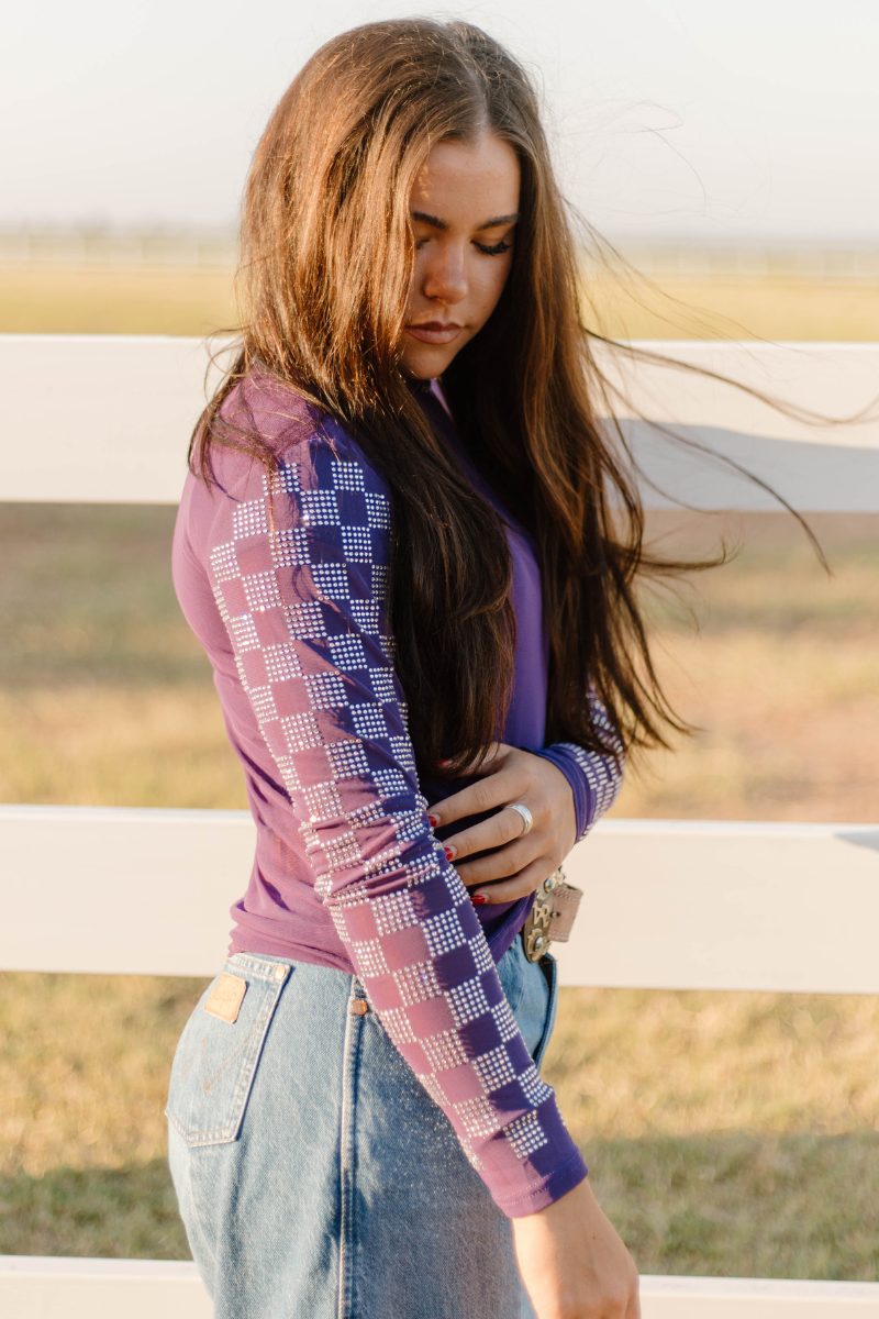 Checked In Purple Mesh Top