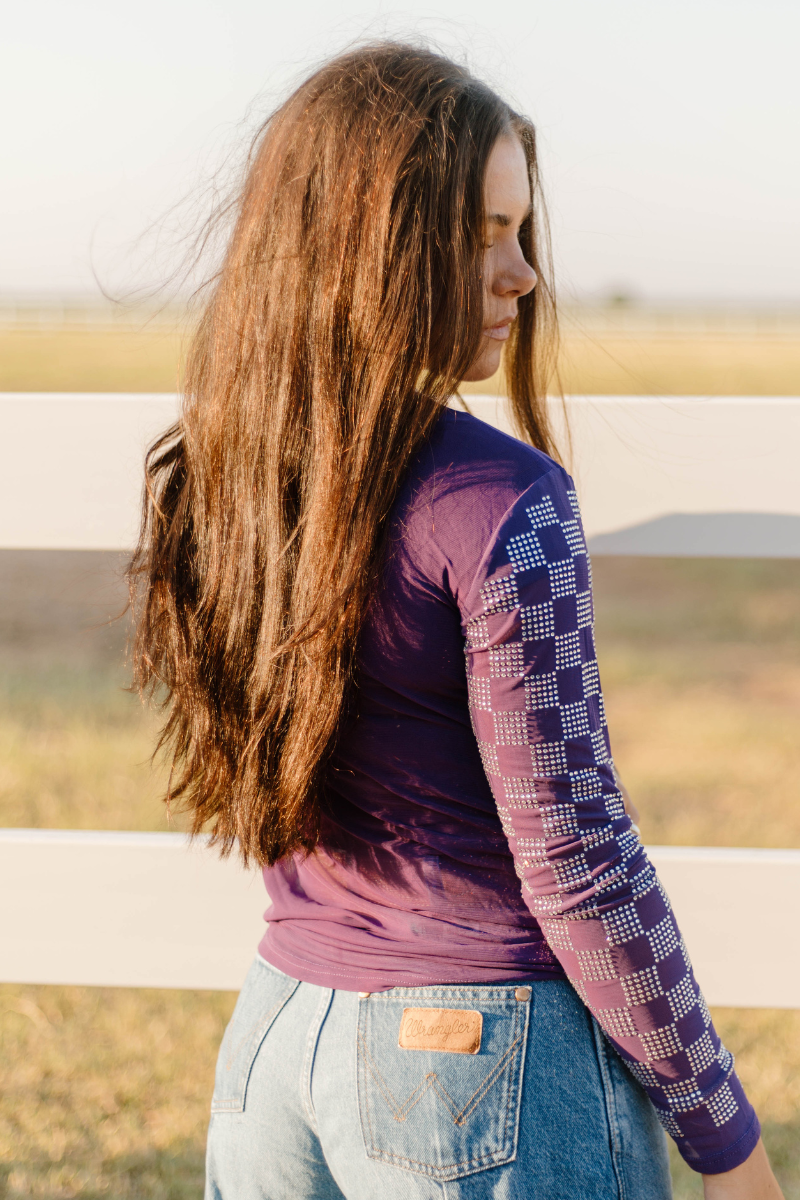 Checked In Purple Mesh Top