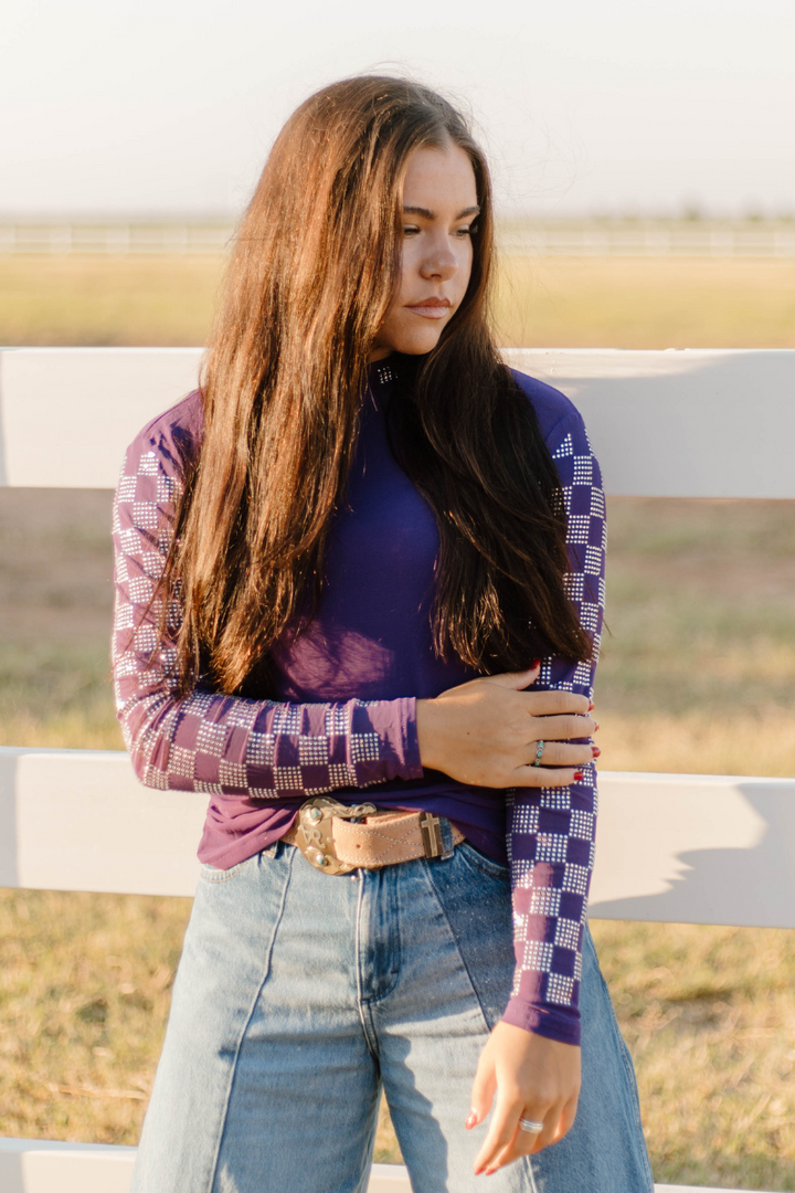 Checked In Purple Mesh Top