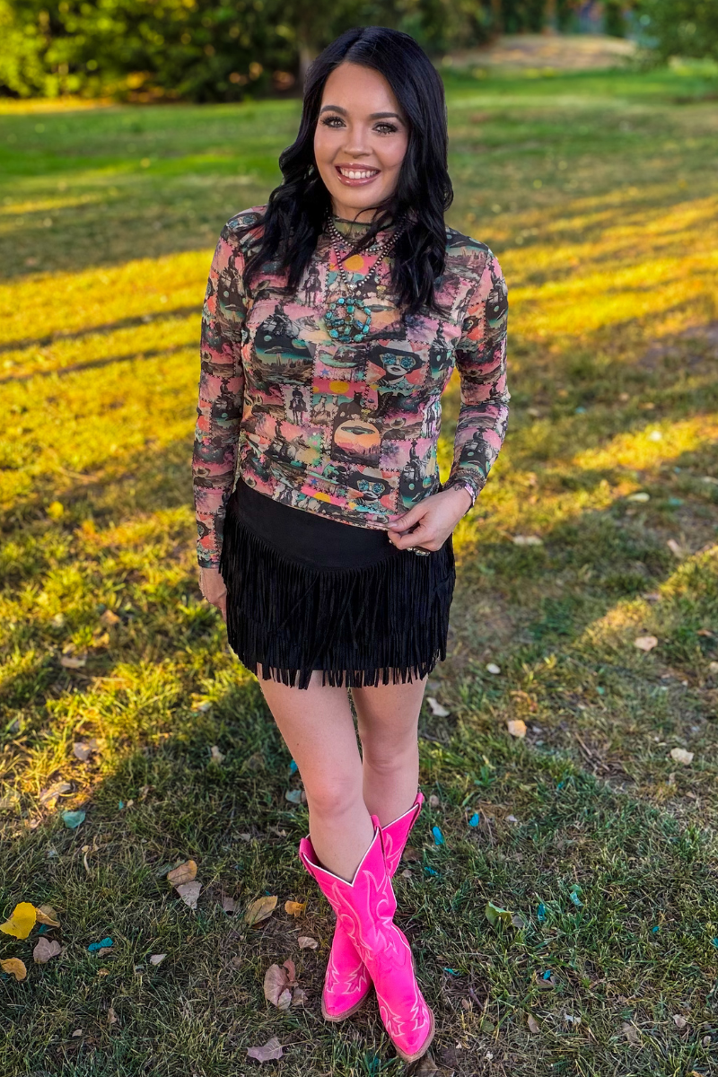 Cosmic Cowgirl Long Sleeve Mesh Top