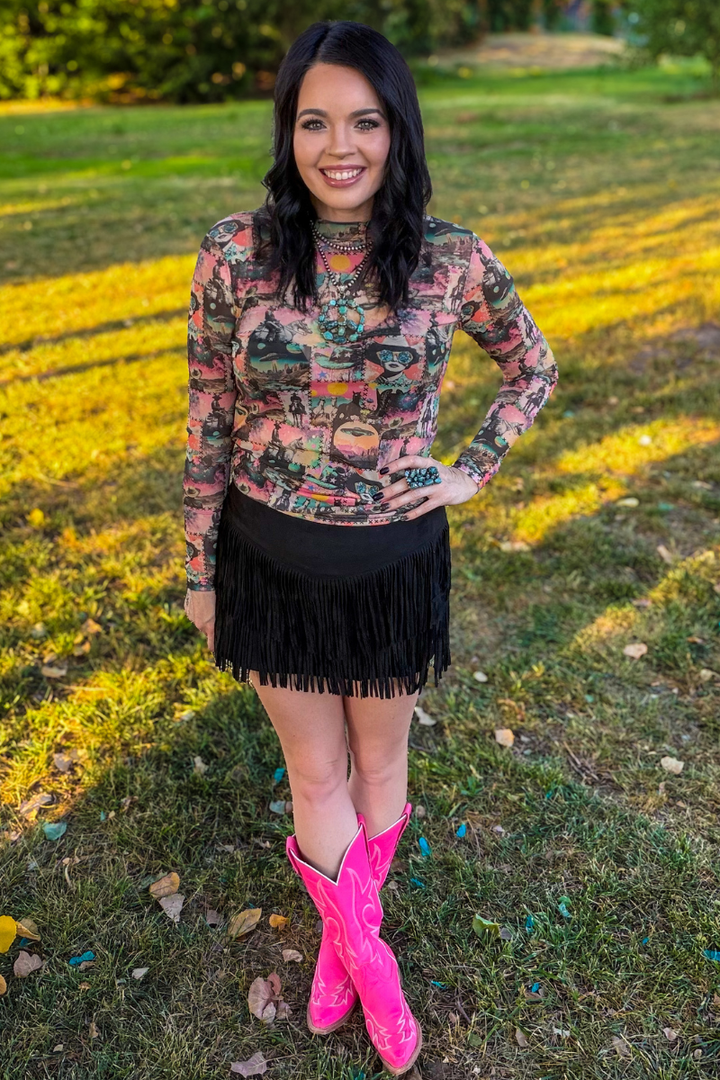 Cosmic Cowgirl Long Sleeve Mesh Top