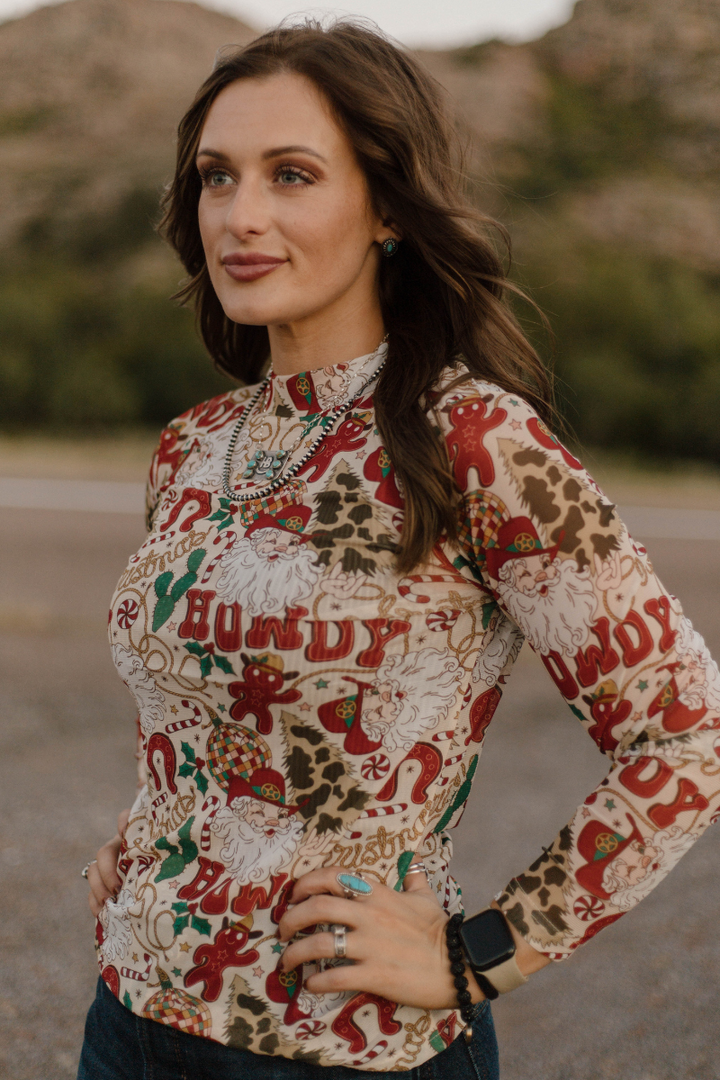 Howdy Santa Mesh Top