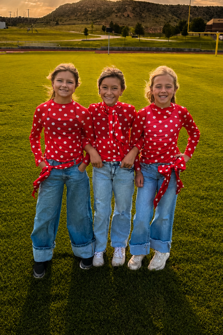 Mini Kickoff Season Red Mesh Top